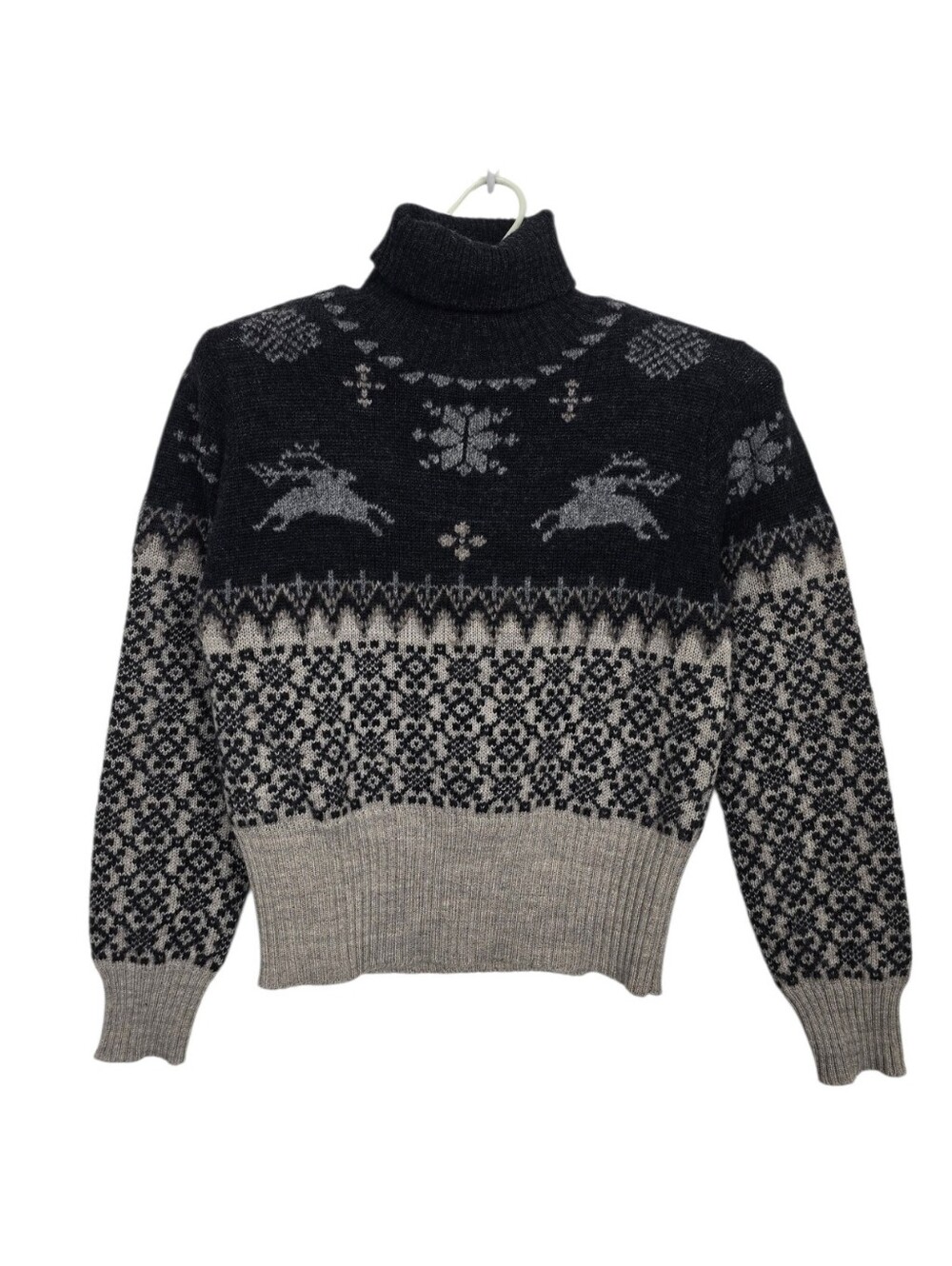 Ann Taylor Petites 100% Wool Reindeer Nordic Turtleneck Sweater Gray MP